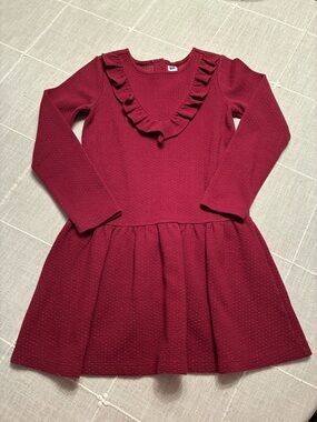 Janie and Jack Burgundy Ruffle V-Neck Knit Dress
